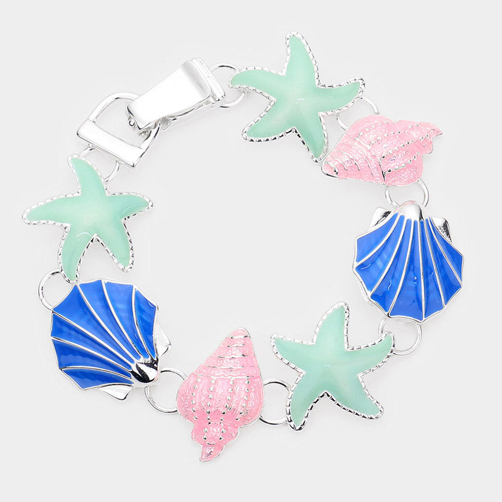 Madeline Love Multi Enamel Starfish Conch Shell Link Magnetic Bracelet - Bracelets