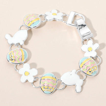 Madeline Love Multi, Silver Enamel Easter Bunny Egg Flower Link Magnetic Bracelet - Bracelets