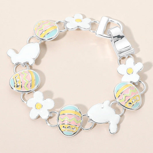 Madeline Love Multi, Silver Enamel Easter Bunny Egg Flower Link Magnetic Bracelet - Bracelets