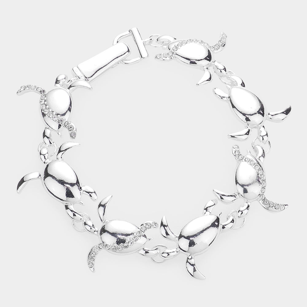 Madeline Love Silver Rhinestone Embellished Metal Turtle Link Magnetic Bracelet - Jewelry