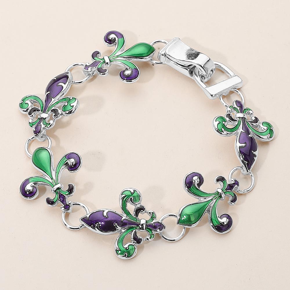 Multi, Silver Enamel Fleur de Lis Link Magnetic Bracelet