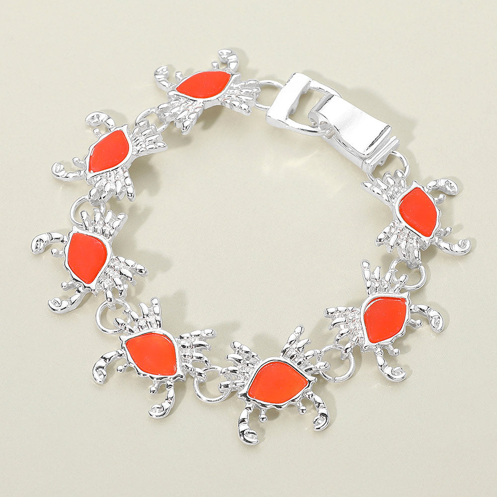 Madeline Love Orange, Silver Sea Glass Crab Charm Link Magnetic Bracelet - Jewelry