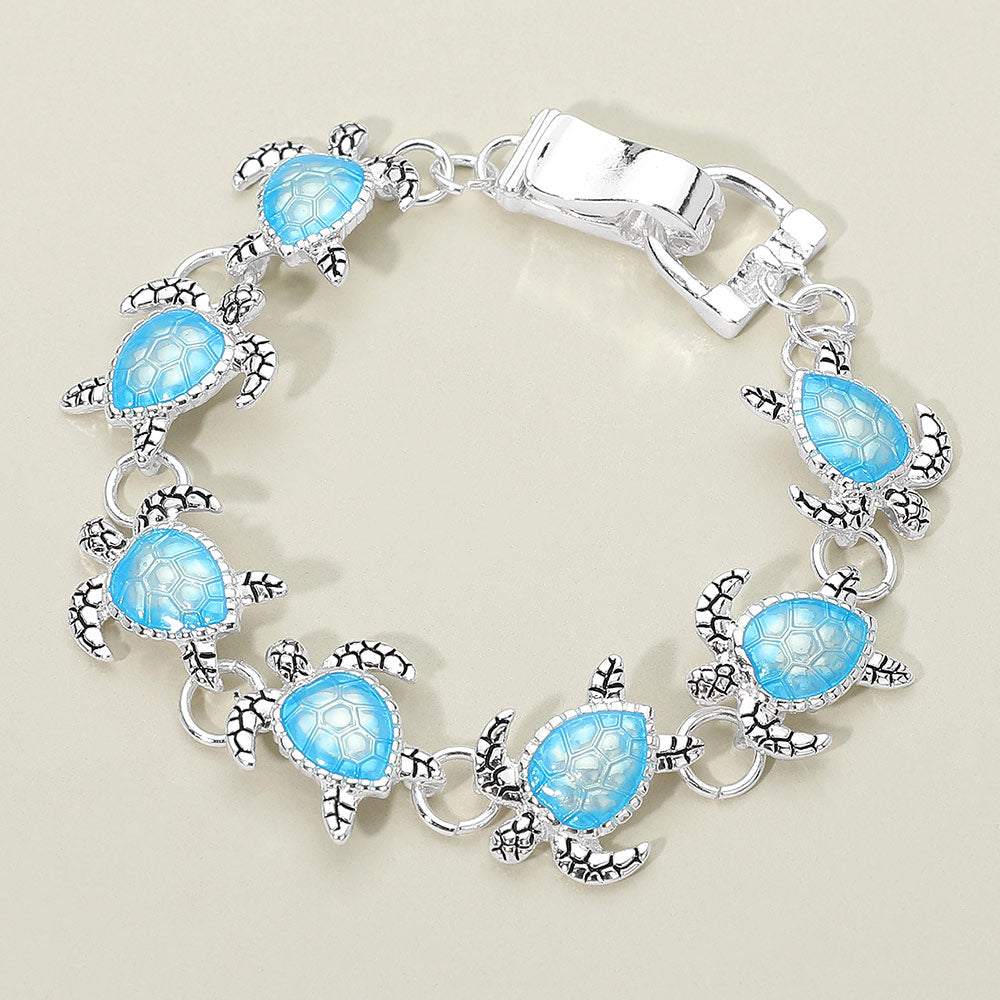 Madeline Love Antique Silver, Blue Sea Turtle Link Magnetic Bracelet - Jewelry