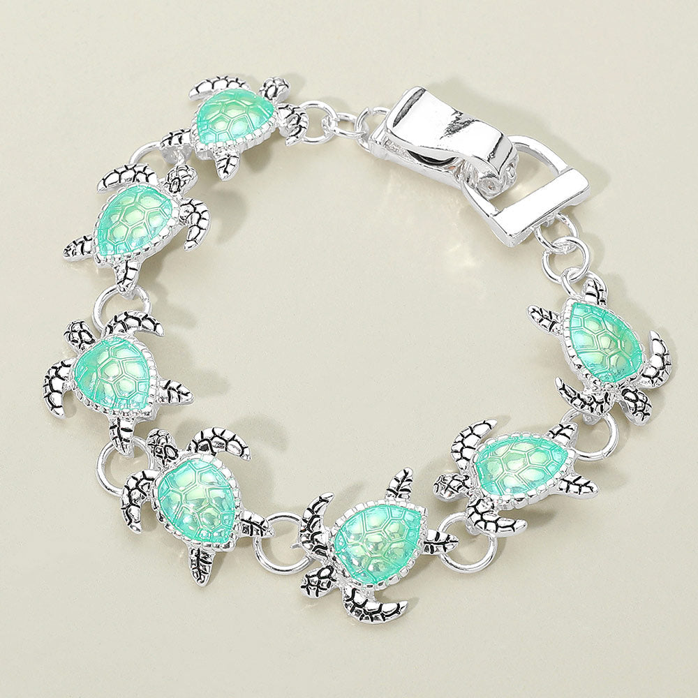 Madeline Love Antique Silver, Green Sea Turtle Link Magnetic Bracelet - Jewelry