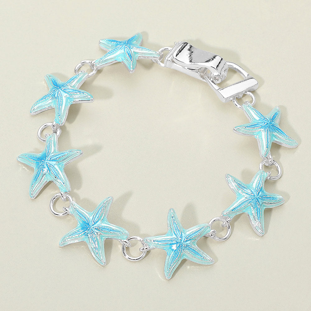 Madeline Love Blue, Silver Starfish Charm Link Magnetic Bracelet - Jewelry