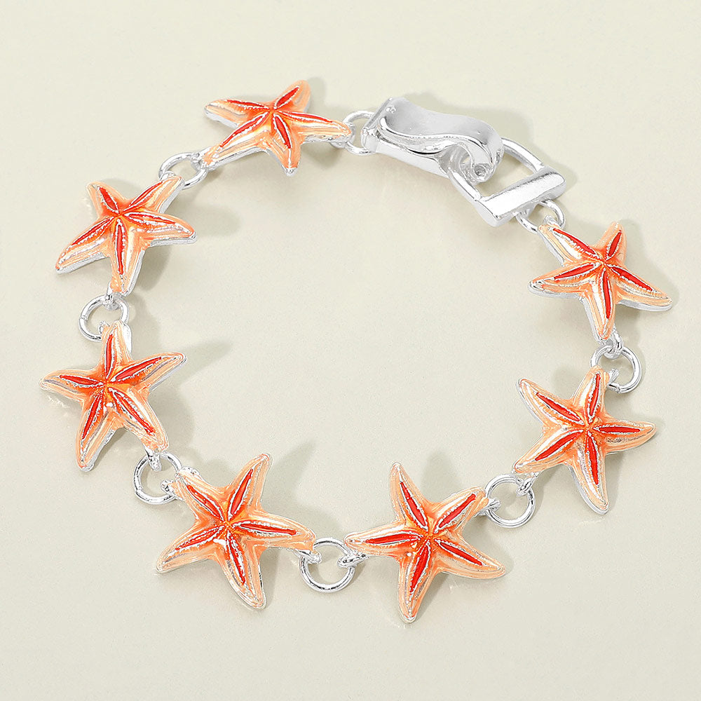 Madeline Love Red, Silver Starfish Charm Link Magnetic Bracelet - Jewelry