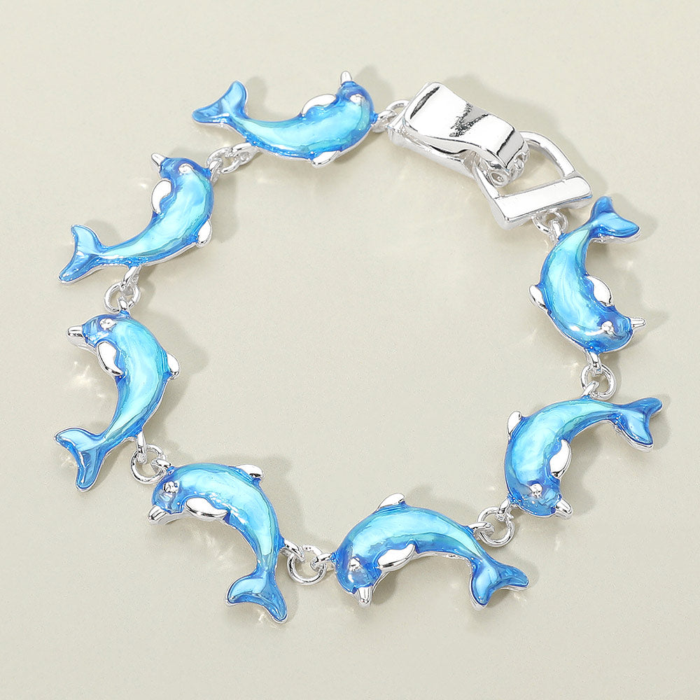 Madeline Love Blue, Silver Dolphin Charm Link Magnetic Bracelet - Jewelry