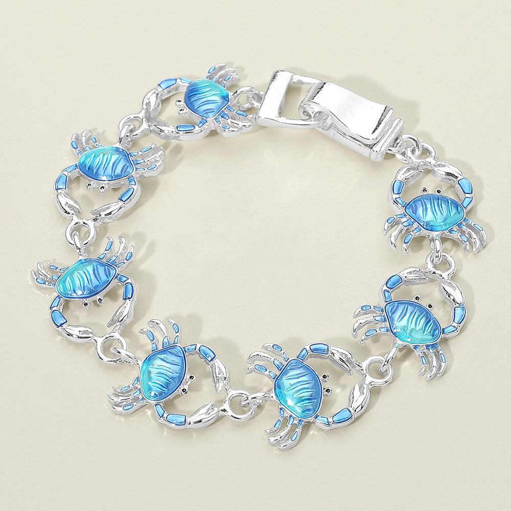 Madeline Love Blue, Silver Crab Charm Link Magnetic Bracelet - Jewelry