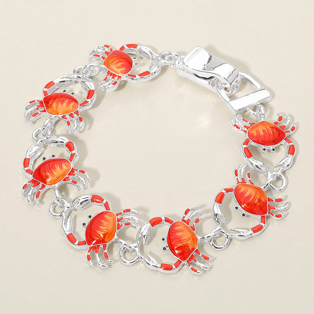 Madeline Love Red, Silver Crab Charm Link Magnetic Bracelet - Jewelry