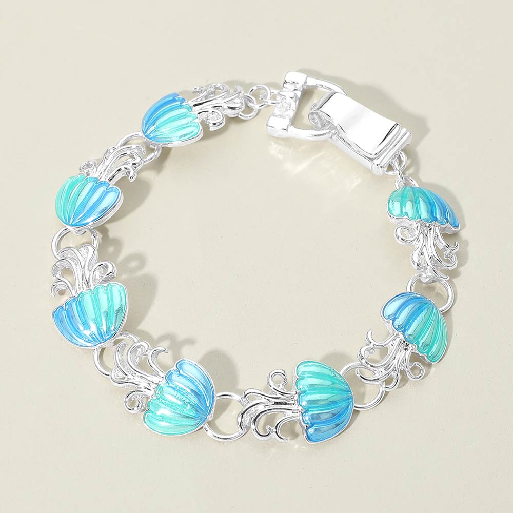 Madeline Love Blue, Silver Jellyfish Charm Link Magnetic Bracelet - Jewelry