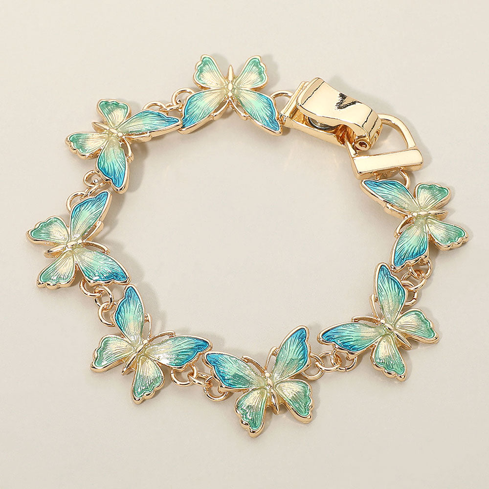 Madeline Love Blue, Gold Butterfly Link Magnetic Bracelet - Bracelets