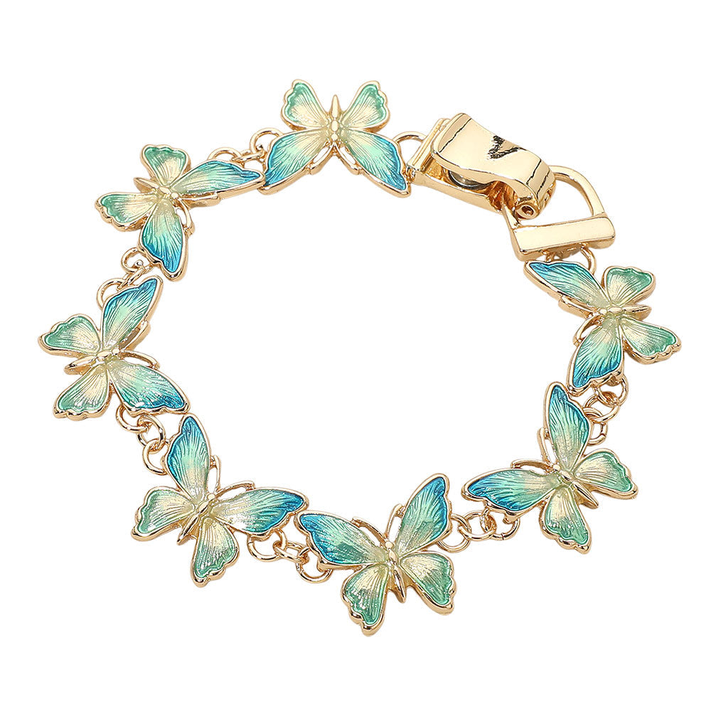 Madeline Love Blue, Gold Butterfly Link Magnetic Bracelet - Bracelets - desc