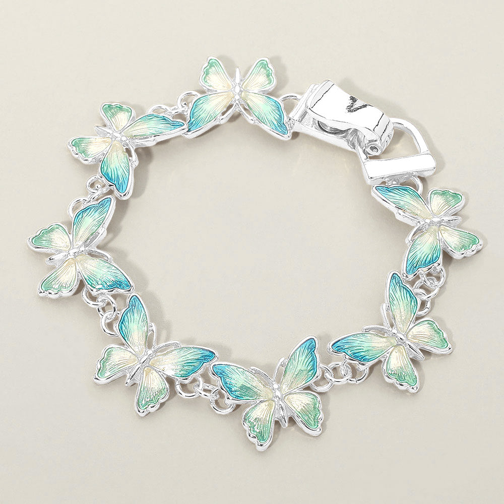 Madeline Love Blue, Silver Butterfly Link Magnetic Bracelet - Bracelets