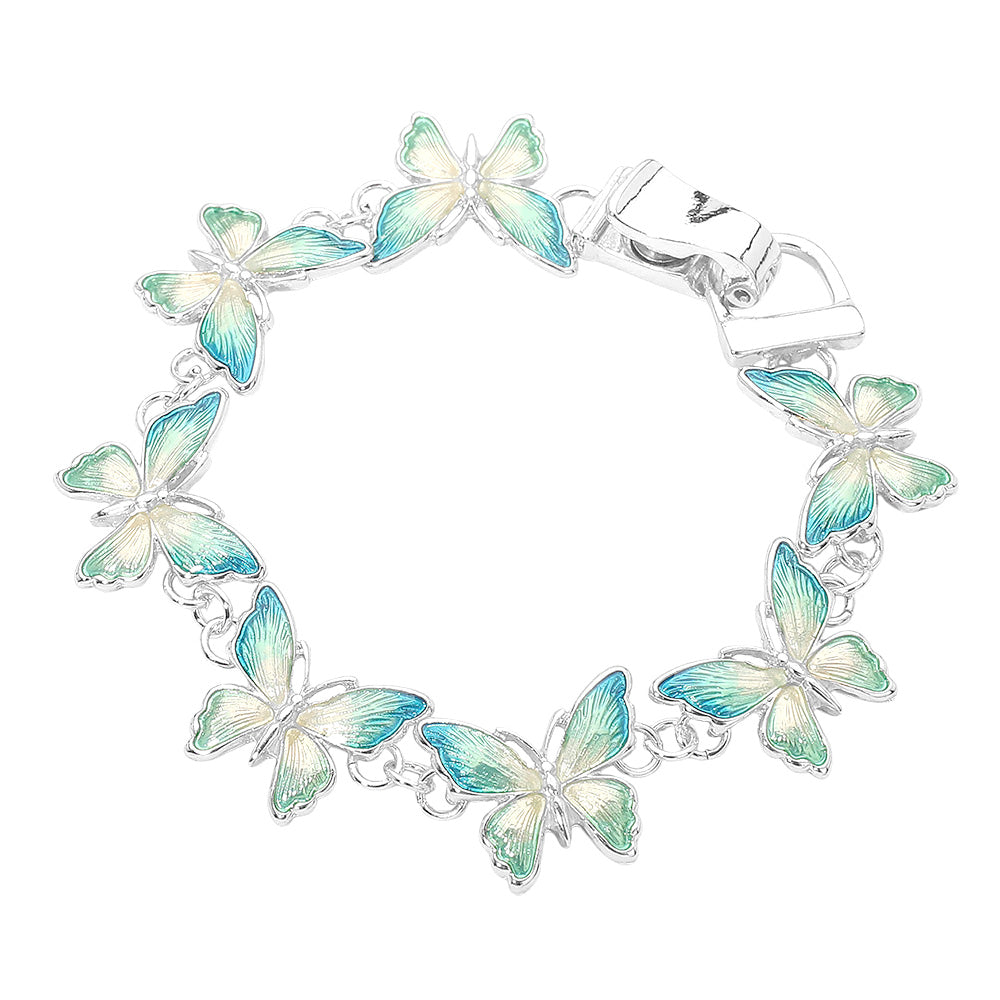 Madeline Love Blue, Silver Butterfly Link Magnetic Bracelet - Bracelets - desc