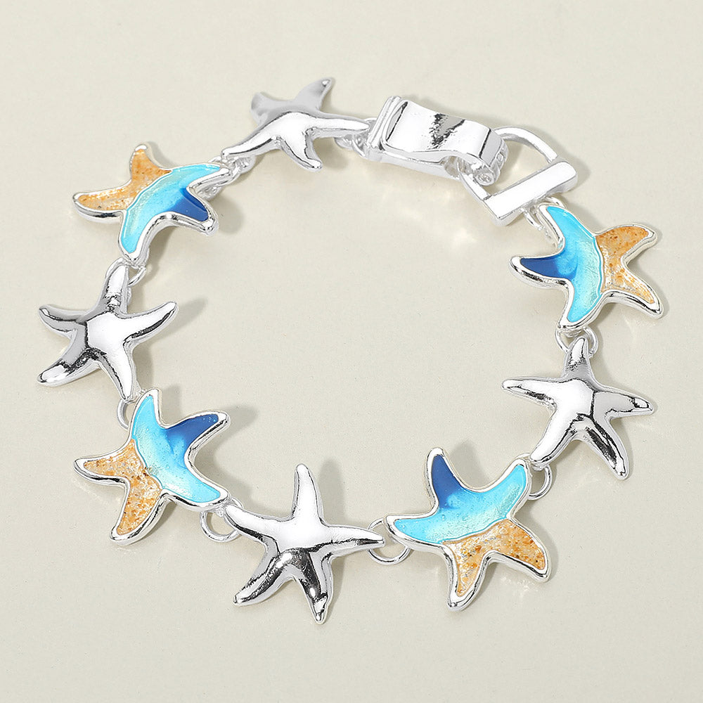 Madeline Love Multi, Silver Starfish Charm Coastal Link Magnetic Bracelet - Jewelry