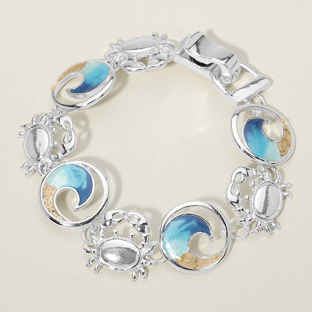 Madeline Love Multi, Silver Ocean Wave Crab Charm Link Magnetic Bracelet - Jewelry