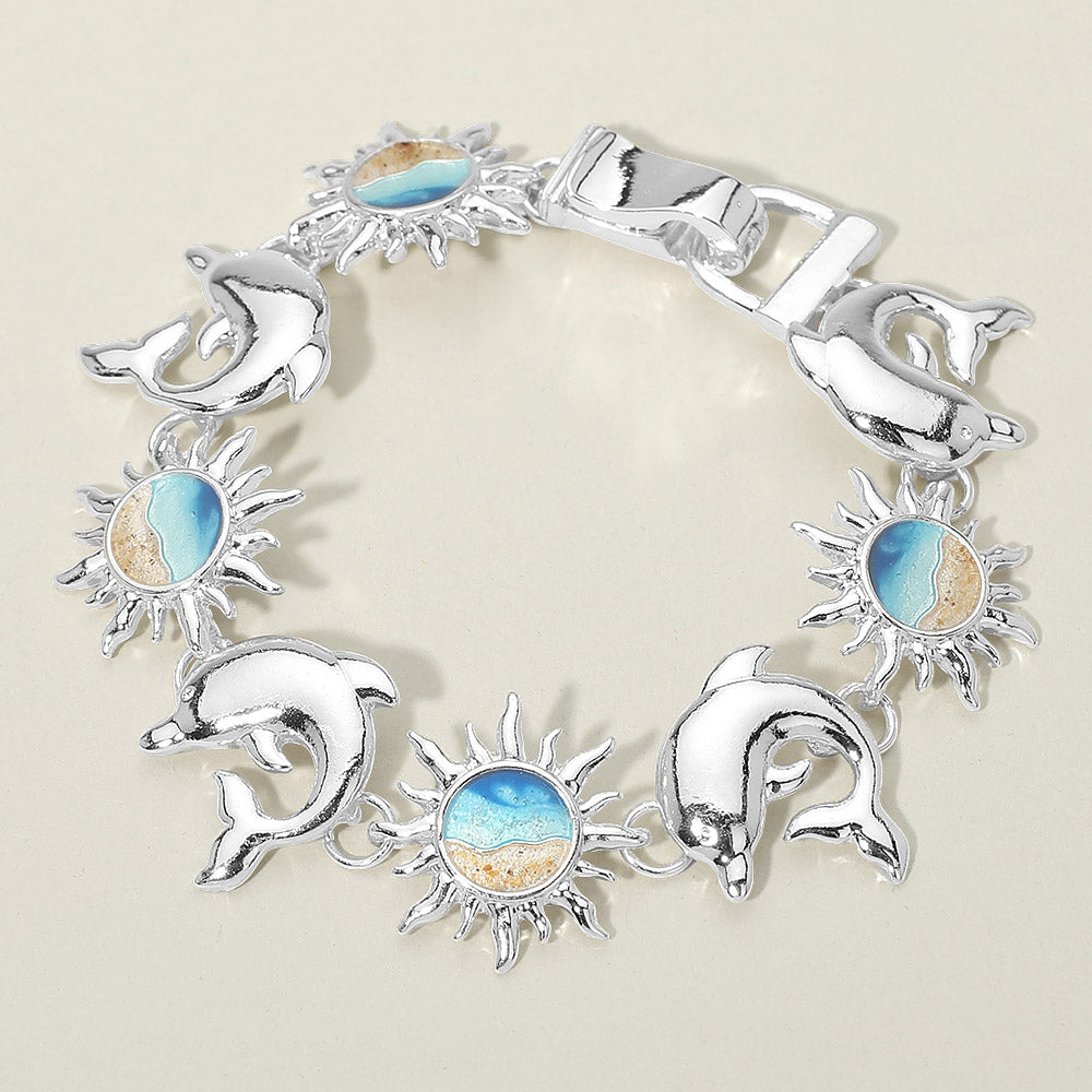 Madeline Love Multi, Silver Dolphin Sunburst Coastal Charm Link Magnetic Bracelet - Jewelry