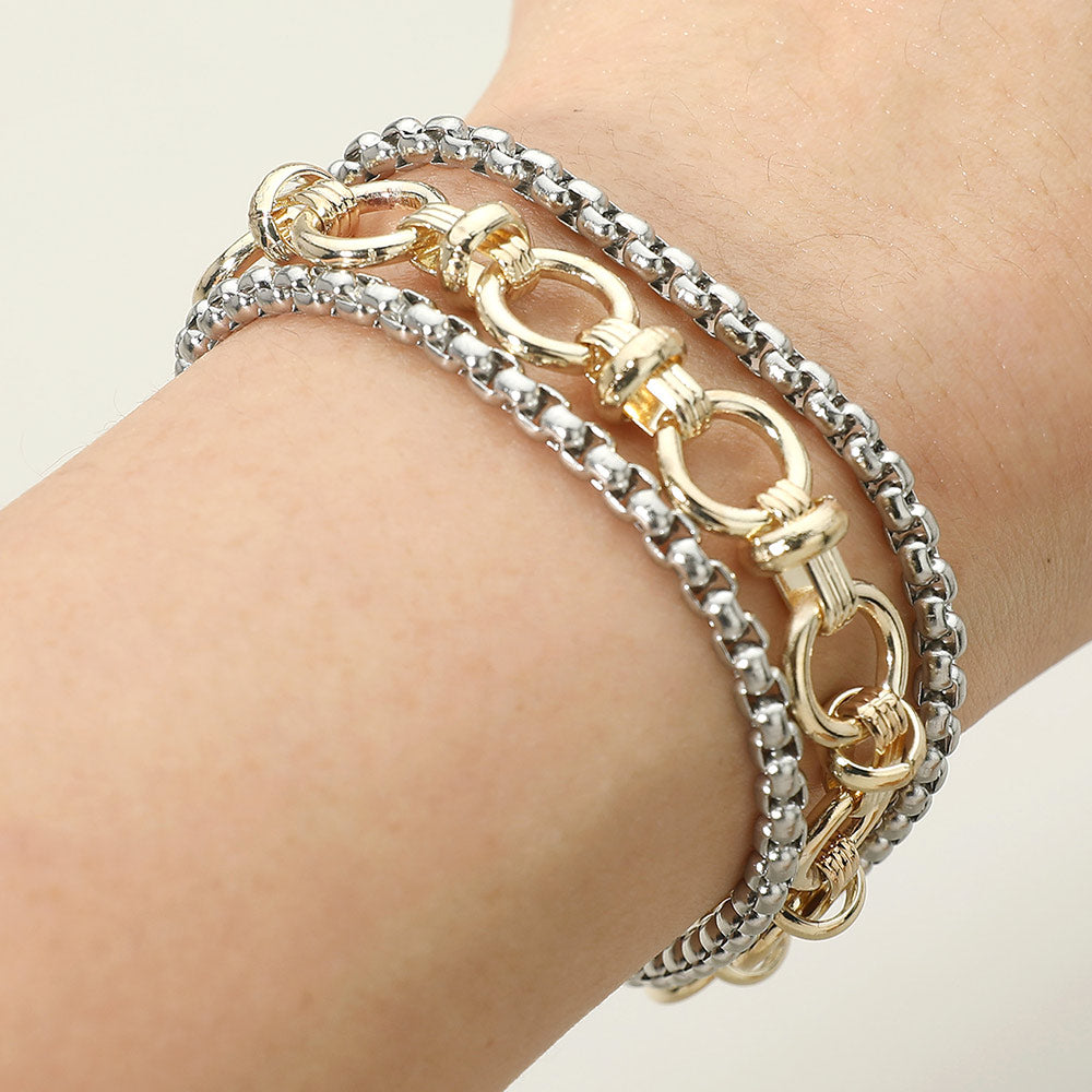Madeline Love Two Tone 14K Gold Plated Two Tone Mixed Chain Layered Magnetic Bracelet
