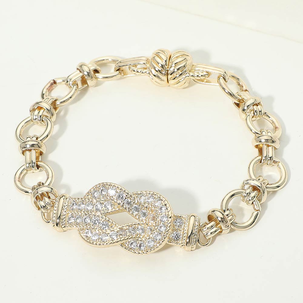Madeline Love Gold 14K Gold Plated CZ Pave Charm Accent Link Magnetic Bracelet