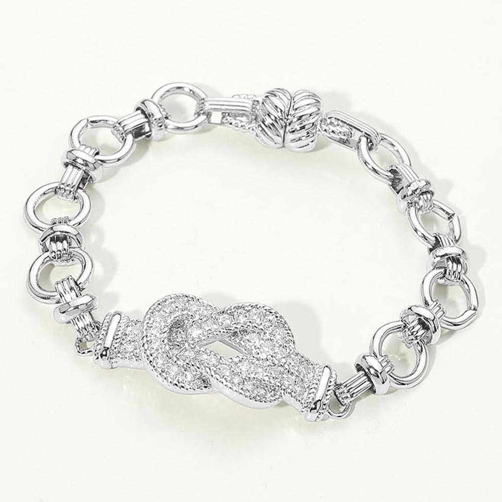 Madeline Love Rhodium 14K Gold Plated CZ Pave Charm Accent Link Magnetic Bracelet