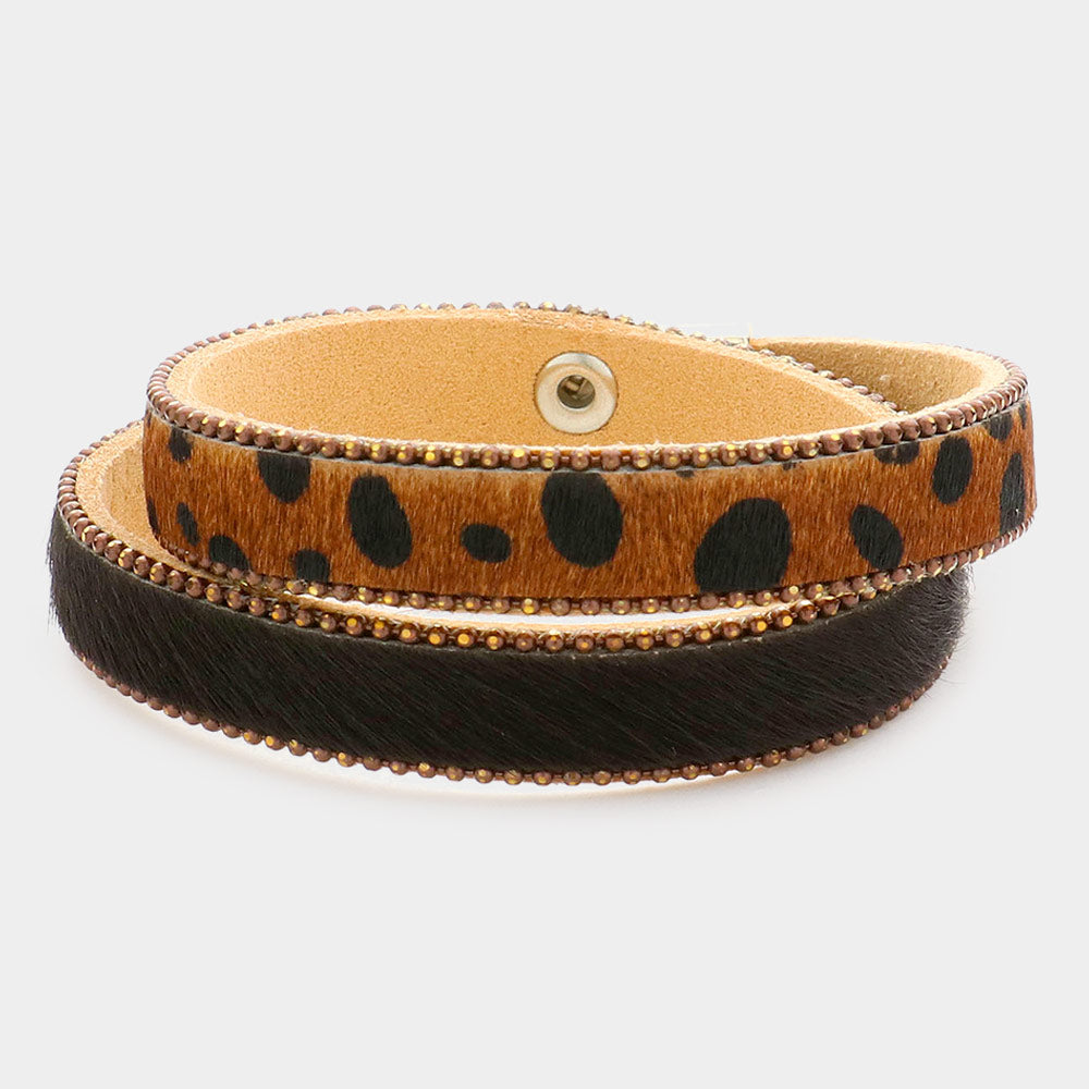 Madeline Love Dark Brown Animal Patterned Calf Magnetic Wrap Bracelet - Bracelets