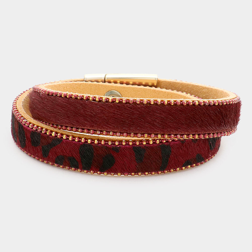 Madeline Love Wine Animal Patterned Calf Magnetic Wrap Bracelet - Bracelets