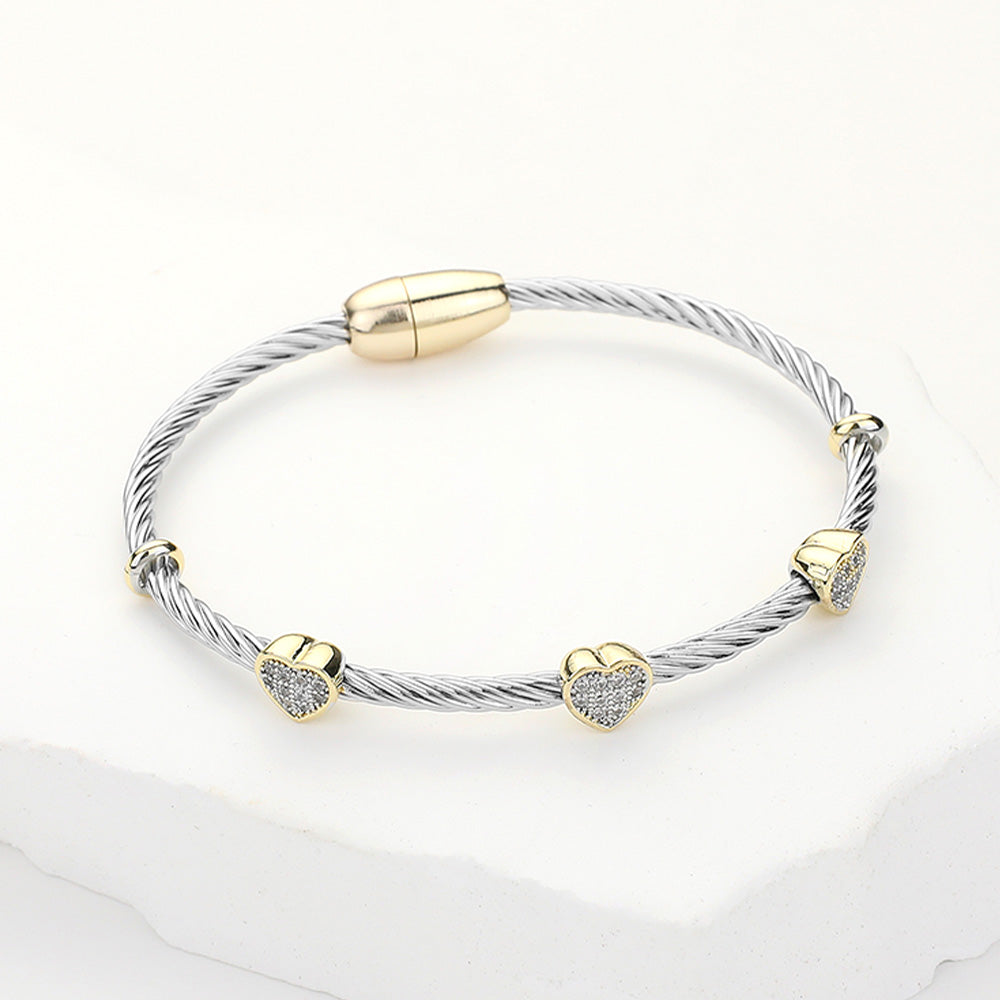 CZ Stone Paved Heart Pointed Bangle Magnetic Bracelet