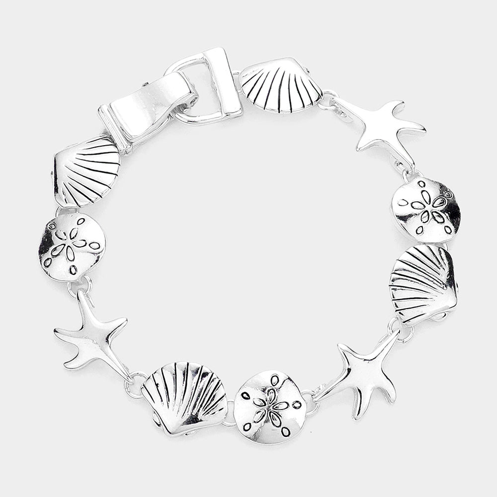 Madeline Love Antique Silver Starfish Shell Link Magnetic Bracelet - Bracelets