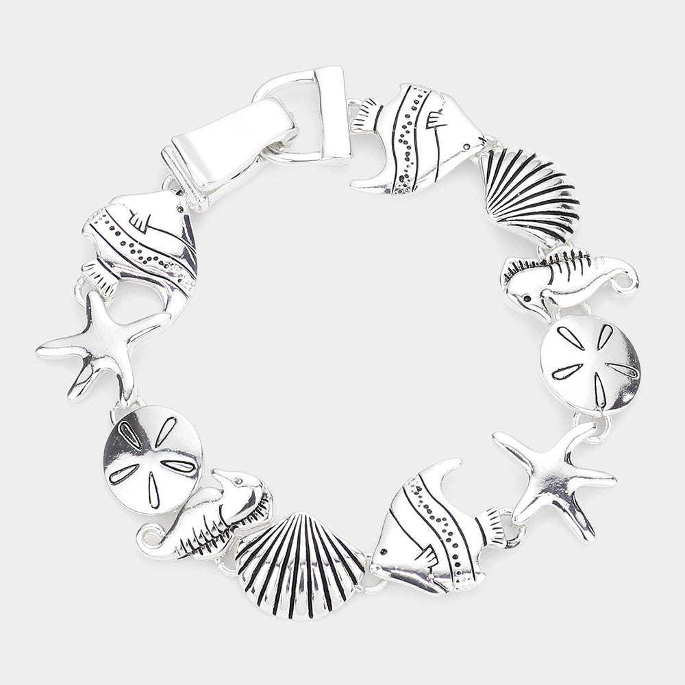 Madeline Love Antique Silver Sea Life Magnetic Bracelet - Bracelets