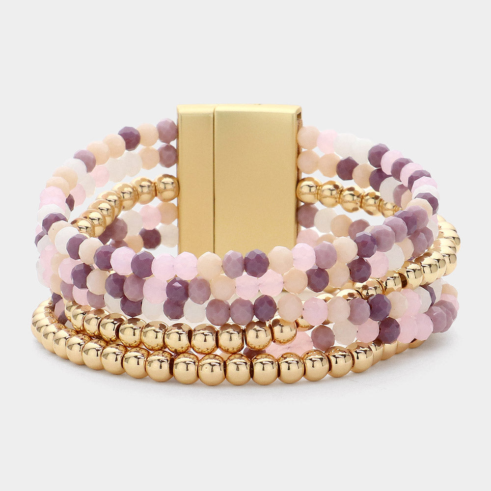 Madeline Love Multi, Purple Multi Beaded Layered Magnetic Bracelet - Bracelets