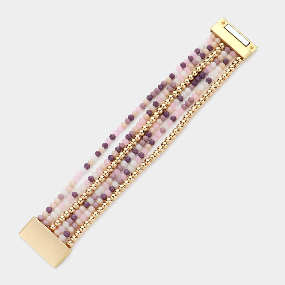 Madeline Love Multi, Purple Multi Beaded Layered Magnetic Bracelet - Bracelets - desc