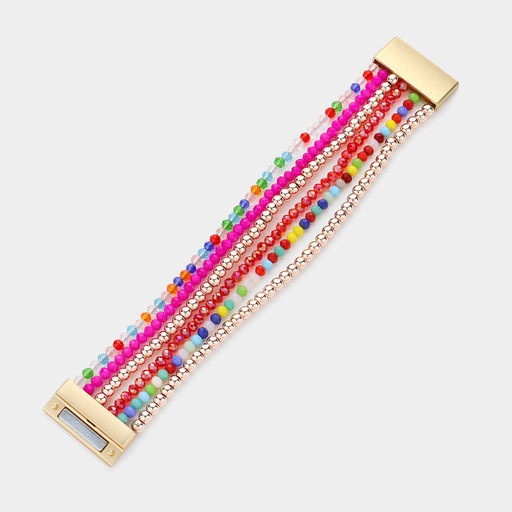 Madeline Love Fuchsia, Multi Multi Beaded Layered Magnetic Bracelet - Bracelets - desc