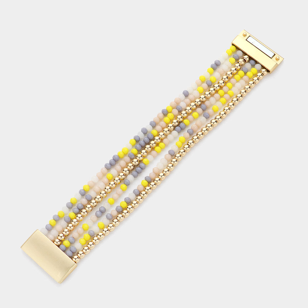 Madeline Love Multi, Yellow Multi Beaded Layered Magnetic Bracelet - Bracelets - desc