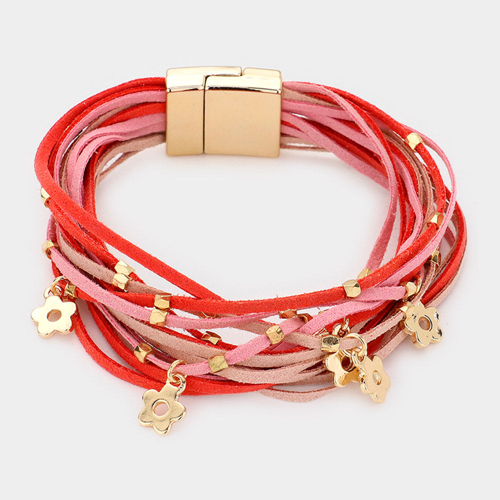 Madeline Love Pink Faux Leather Flower Charm Magnetic Bracelet - Bracelets