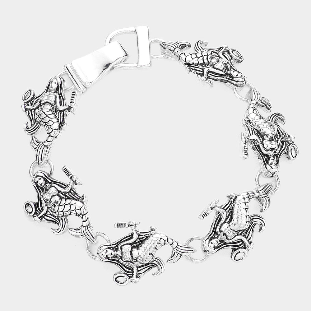 Madeline Love Antique Silver Metal Mermaid Link Magnetic Bracelet - Bracelets