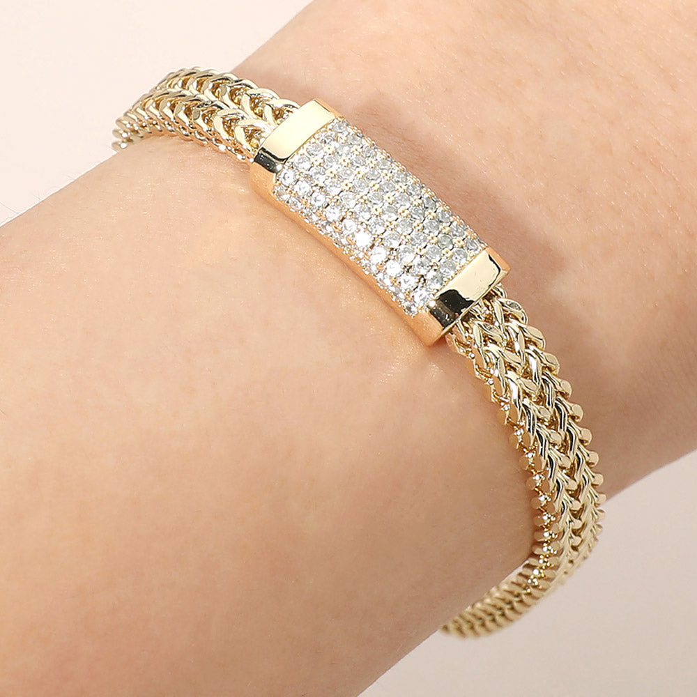 Madeline Love Gold CZ Pave Bar Accent Textured Mesh Chain Magnetic Bracelet