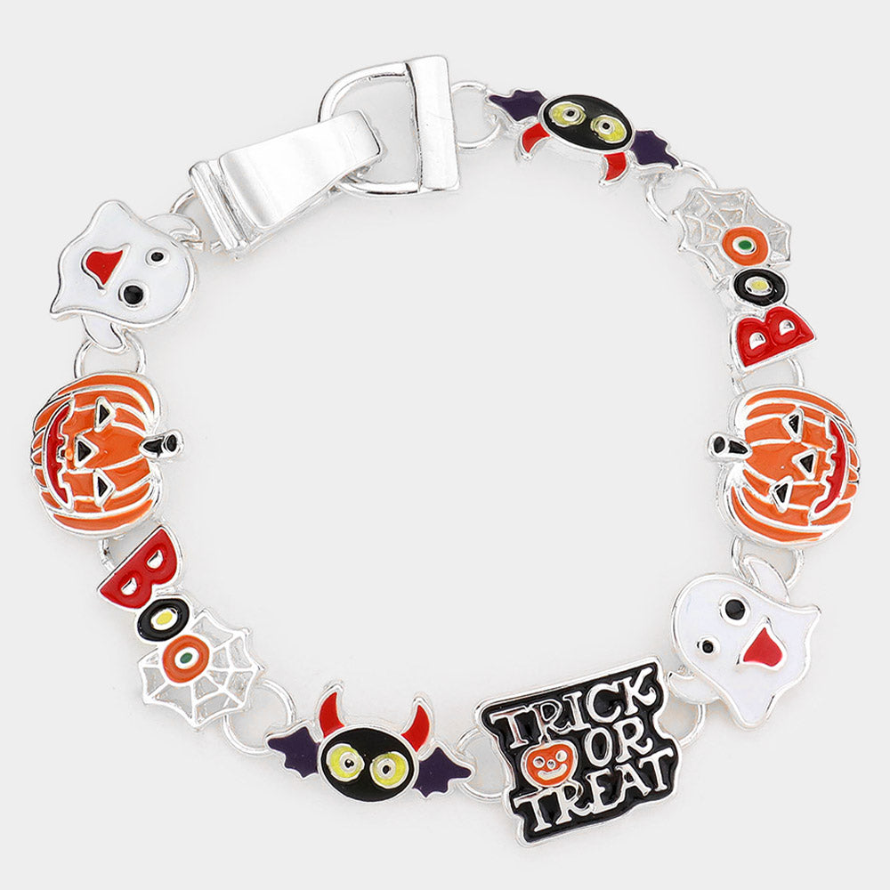 Multi, Silver Halloween Trick or Treat Metal Magnetic Bracelet