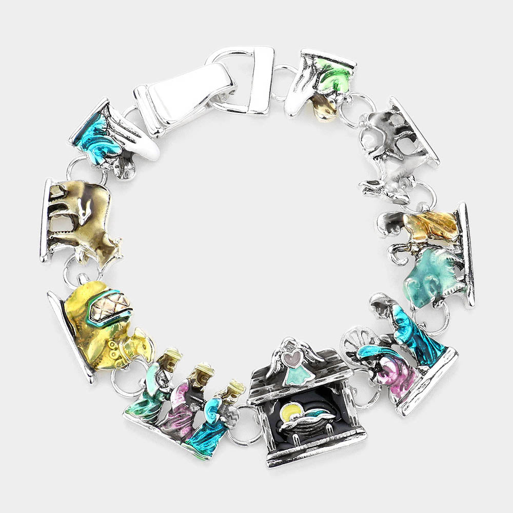 Madeline Love Multi Religious Enamel Metal Link Magnetic Bracelet - Bracelets