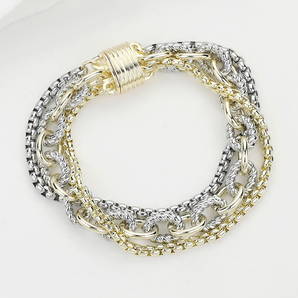 Madeline Love Two Tone 14K Gold Plated Two Tone Multi Layered Chunky Chain Magnetic Bracelet