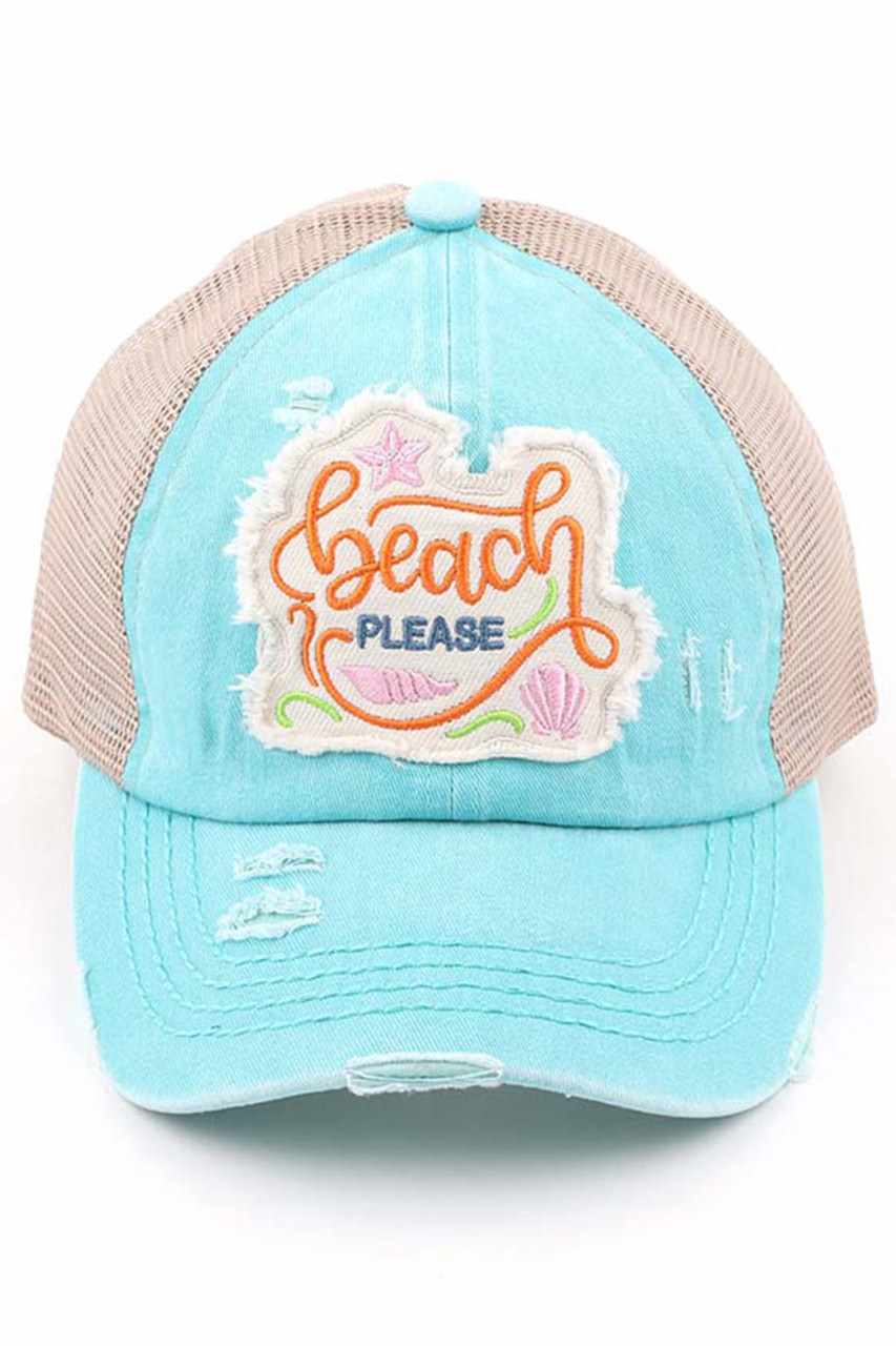 C.C DISTRESSED BEACH PLEASE PATCH PONYCAP - Mint - Pony Cap
