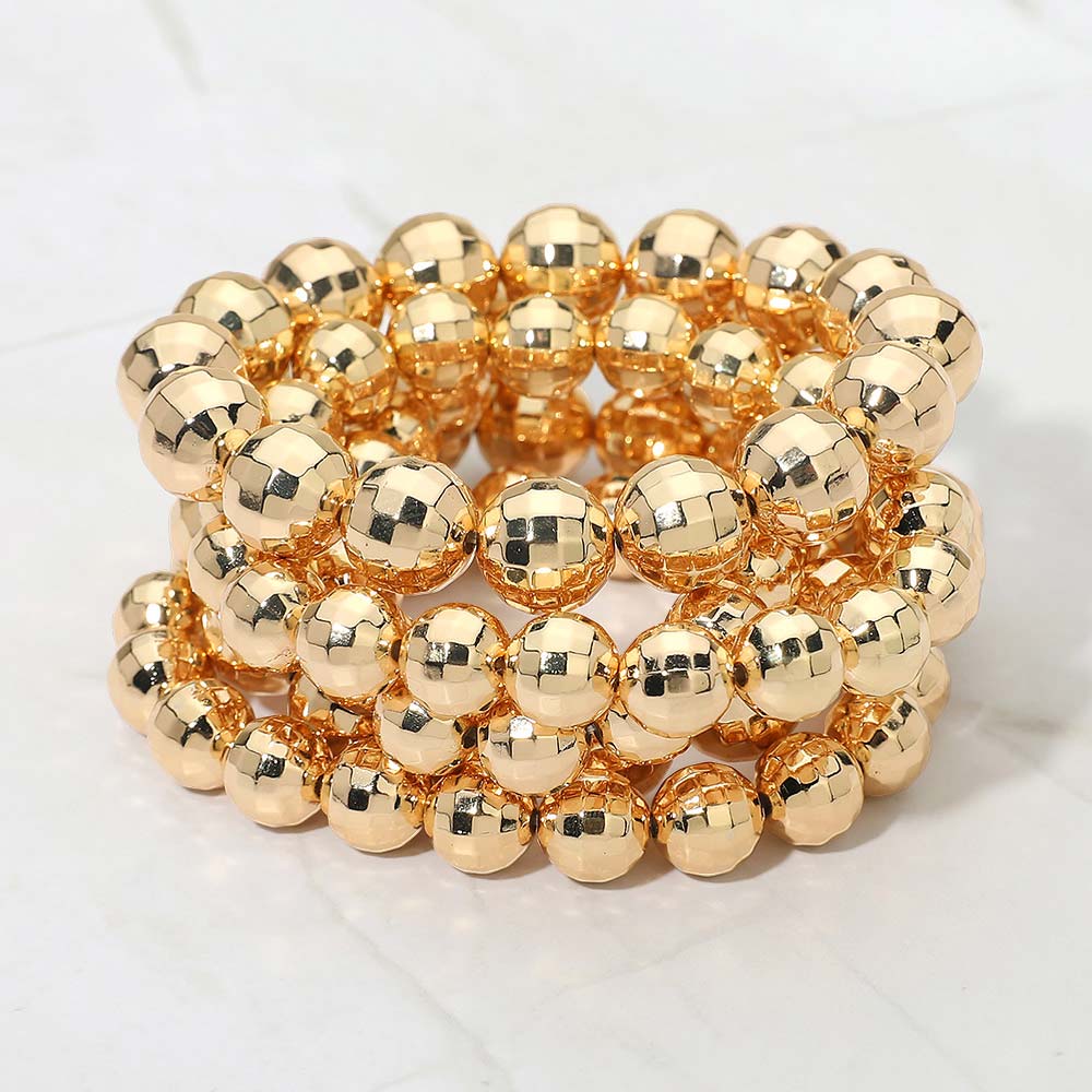 Madeline Love Gold 5PCS - Faceted Metal Ball Beaded Stretch Multi Layered Bracelets