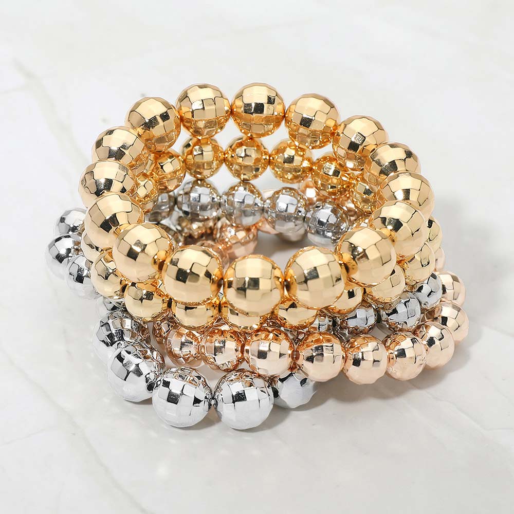 Madeline Love Multi 5PCS - Faceted Metal Ball Beaded Stretch Multi Layered Bracelets