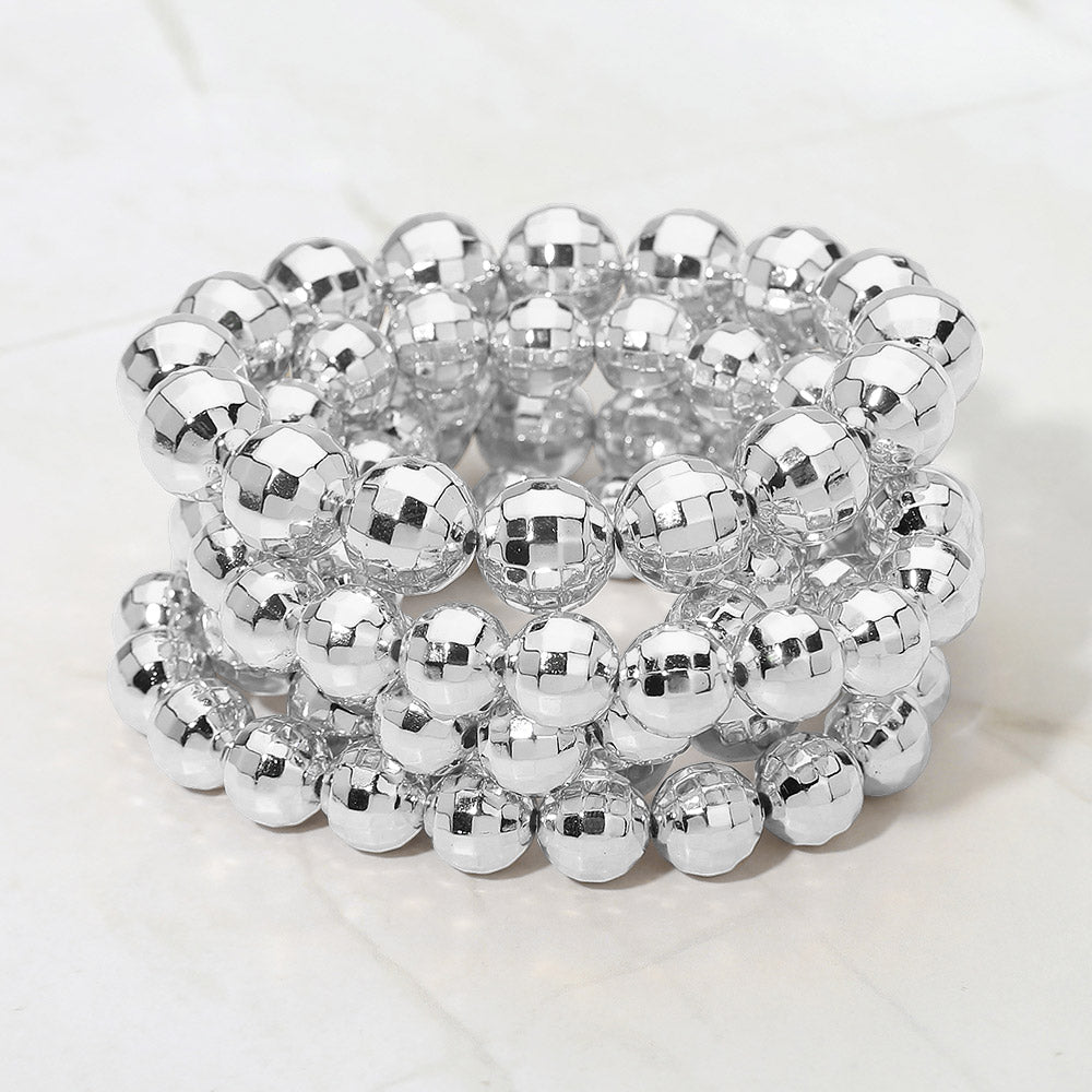 Madeline Love Rhodium 5PCS - Faceted Metal Ball Beaded Stretch Multi Layered Bracelets