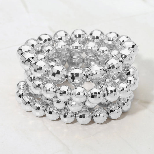Madeline Love Rhodium 5PCS - Faceted Metal Ball Beaded Stretch Multi Layered Bracelets