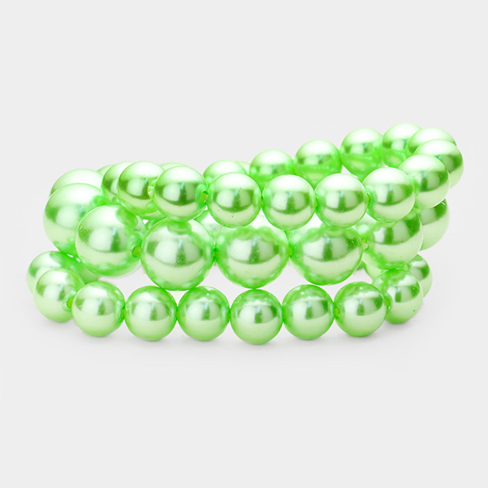 Madeline Love Lime 3PCS - Stackable Pearl Stretch Bracelets