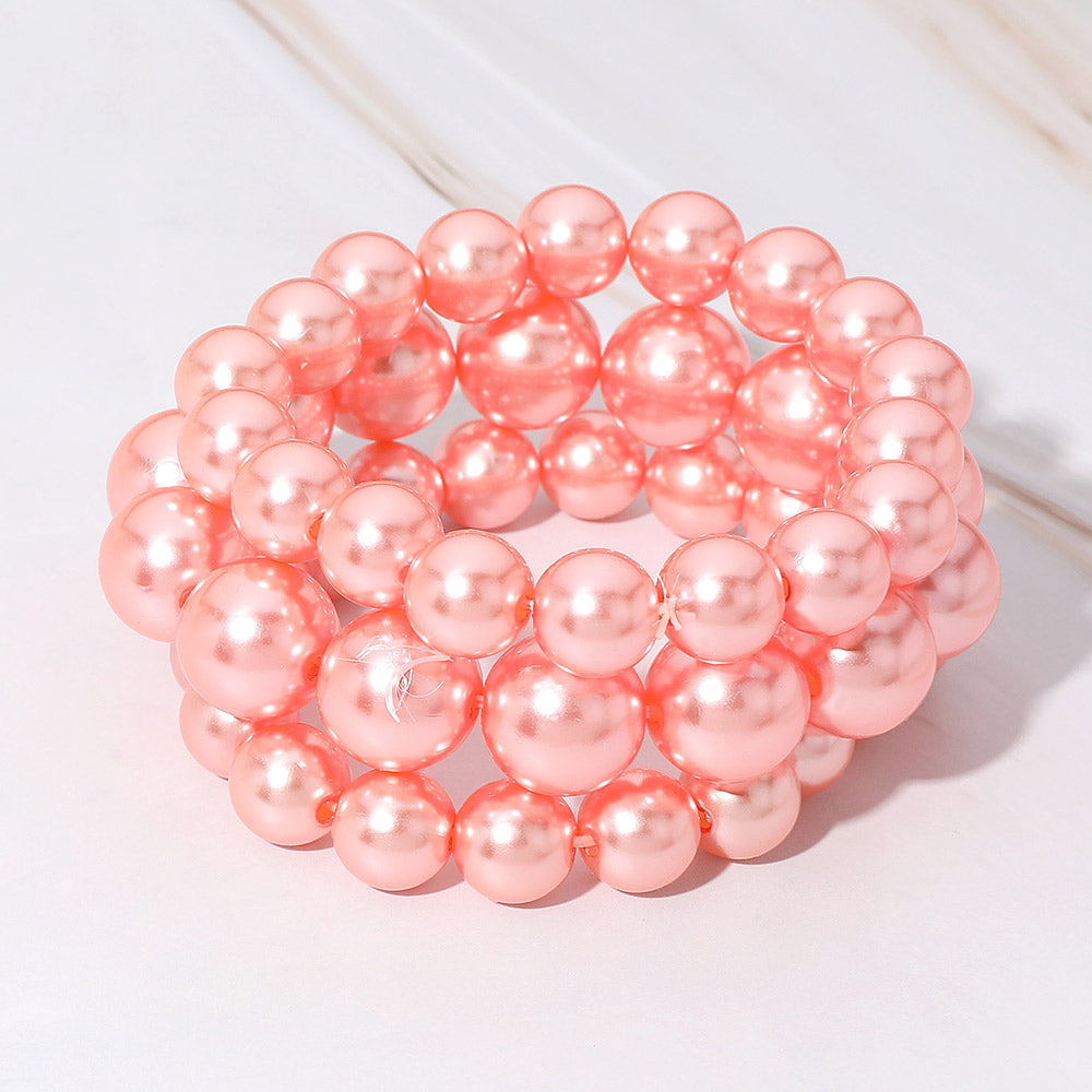 Madeline Love Pink 3PCS - Pearl Beaded Stretch Multi Layered Bracelets