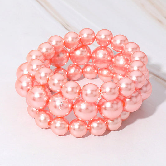 Madeline Love Pink 3PCS - Pearl Beaded Stretch Multi Layered Bracelets