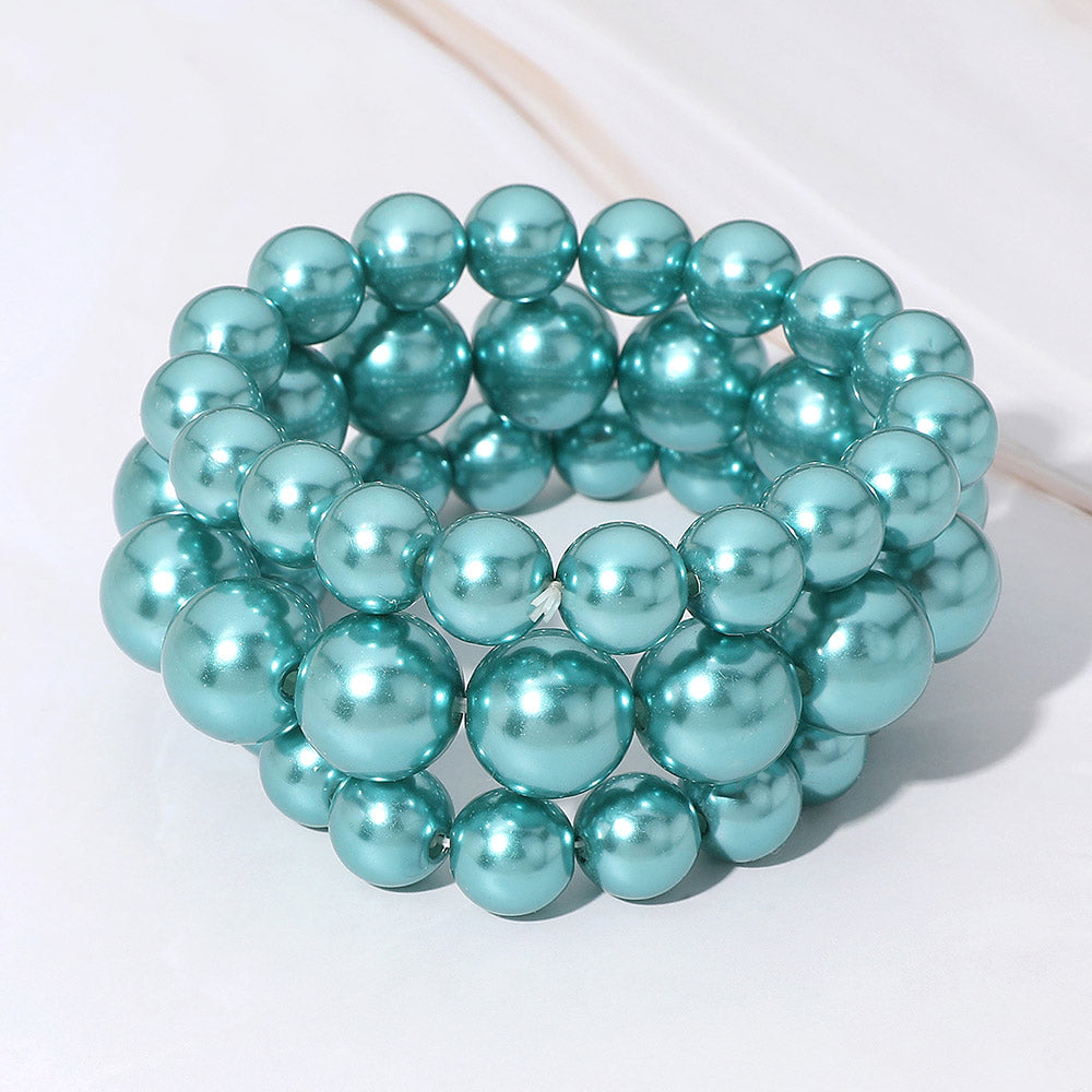 Madeline Love Teal 3PCS - Pearl Beaded Stretch Multi Layered Bracelets