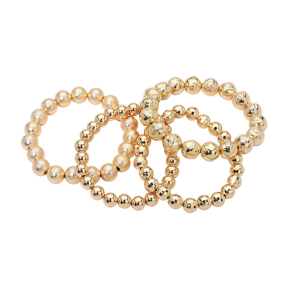 Madeline Love Gold 4PCS - Textured Metal Ball Beaded Stretch Multi Layered Bracelets - extra