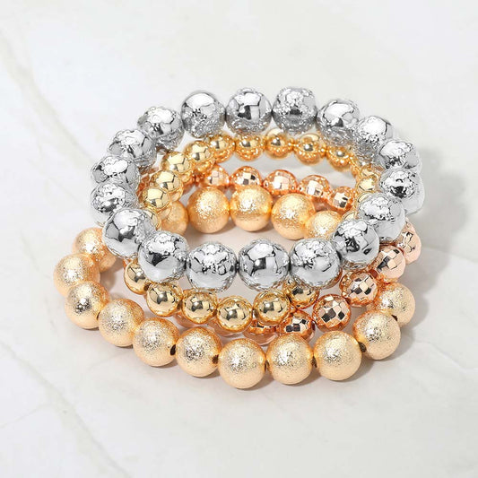 Madeline Love Multi 4PCS - Textured Metal Ball Beaded Stretch Multi Layered Bracelets
